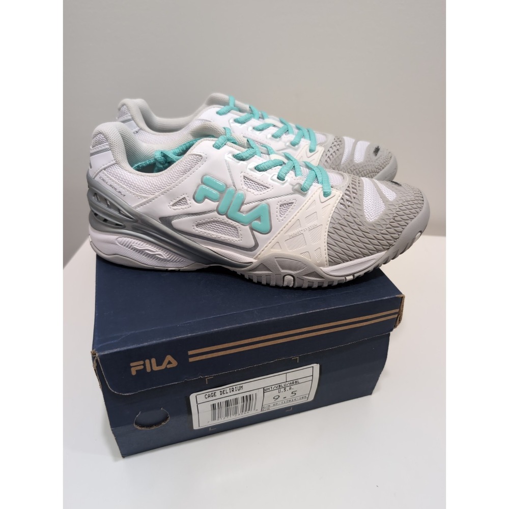 NWB FILA Cage Delirium Sneakers Tennis Shoes Women's White/Aqua Sz. 9.5